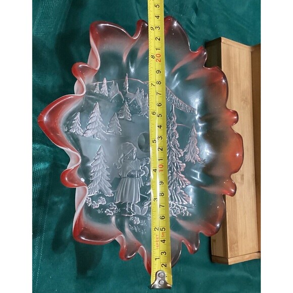 Mikasa “Christmas Story” Crystal Compote Candy/Fruit Dish Frosted With Red Trim - Picture 5 of 13